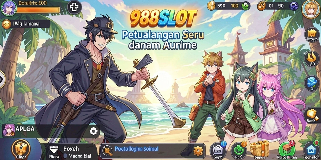 Tampilan gameplay 988SLOT yang penuh warna dengan karakter Anime.