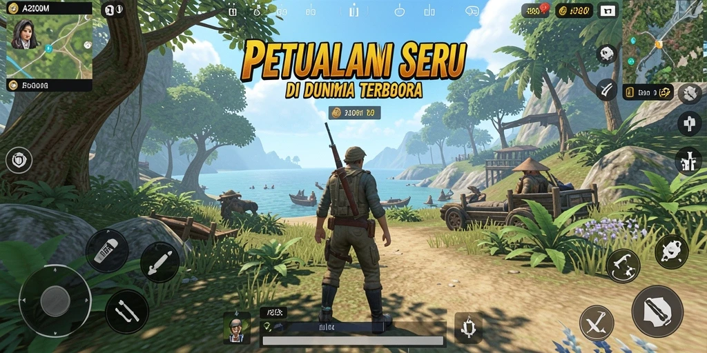Tangkapan layar gameplay A200M menunjukkan eksplorasi dunia terbuka yang memukau.