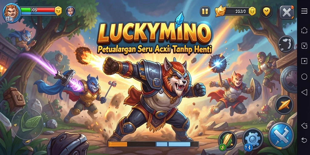 Screenshot gameplay LUCKYMINO menampilkan aksi seru dalam pertempuran.