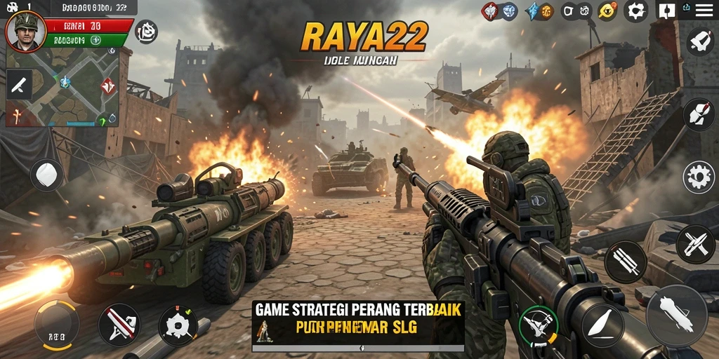 Tampilan gameplay seru dari RAYA22 yang penuh strategi dan pertempuran.